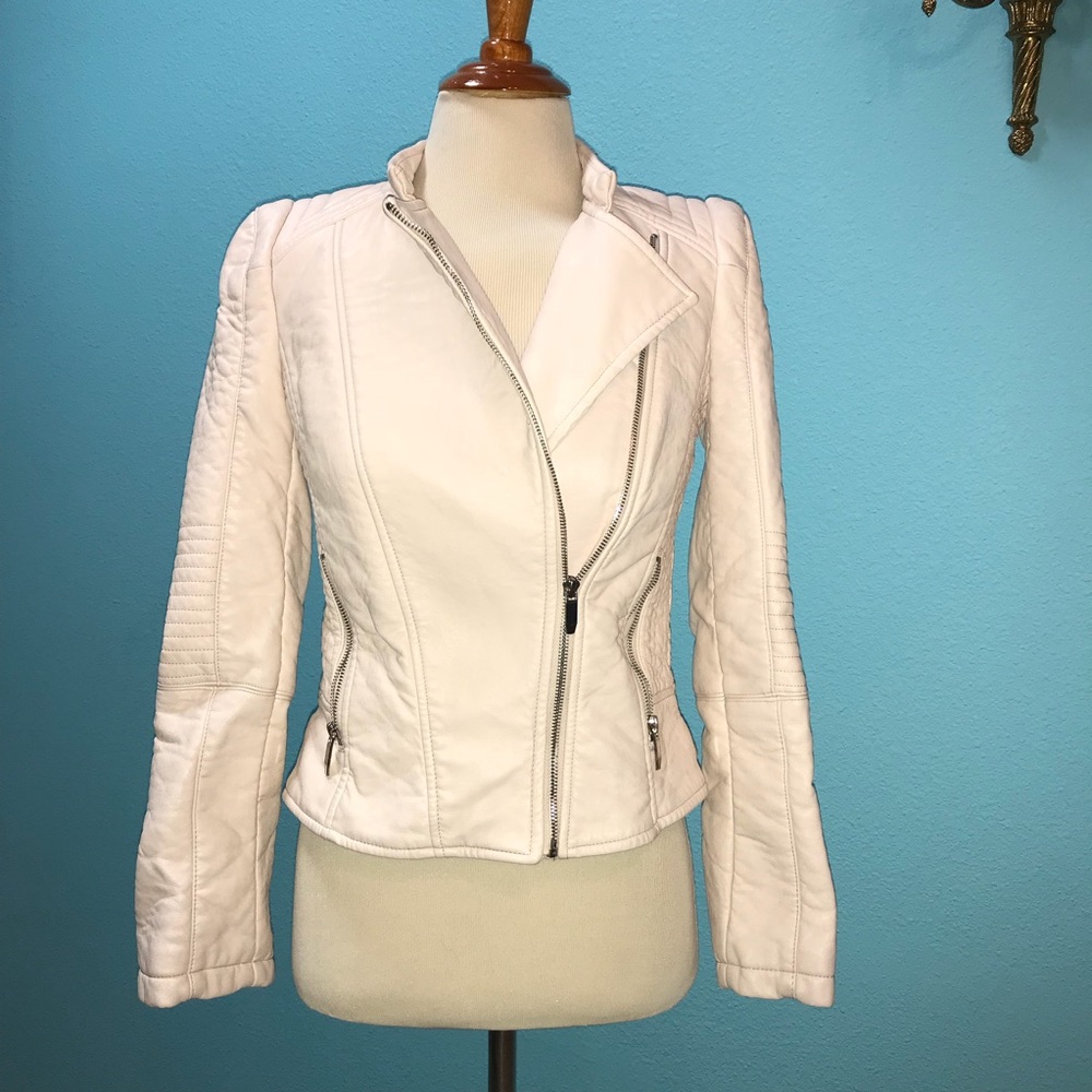 Zara Pale Pink Faux Leather Moto Jacket